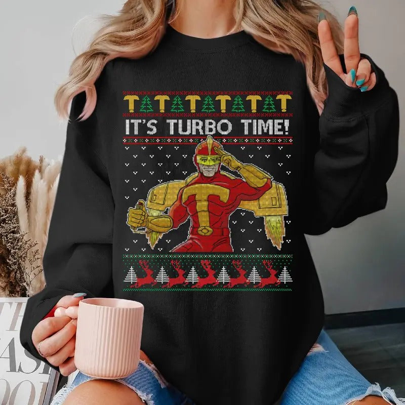 Jingle All Way Ugly Turbo Man 'S Turbo Time Ugly Shirt Family Xmas T-Shirts