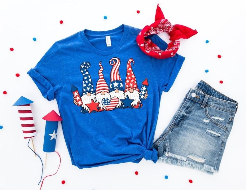 July 4th Gnome Shirt Fourth July Shirt Patriotic Shirt Independence Day USA Shirt Red White Blue T-Shirts
