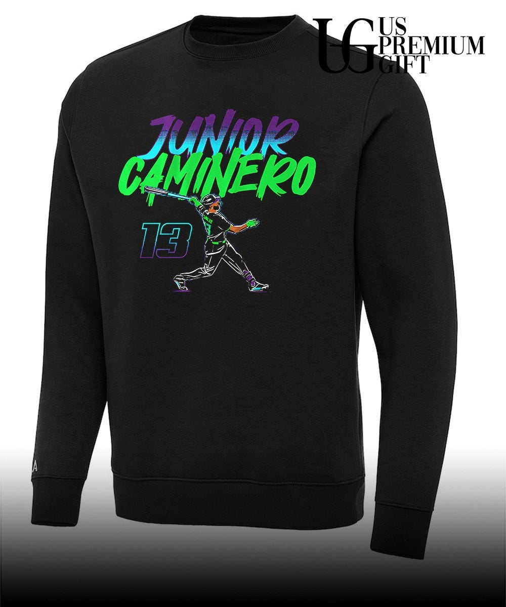 Junior Caminero Tampa Bay Rays baseball slugger swing number shirt