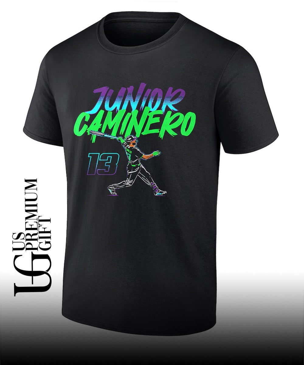 Junior Caminero Tampa Bay Rays baseball slugger swing number shirt