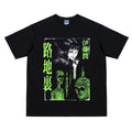 Junji Ito " Haunted Alley" Heavyweight Vintage 100% Cotton Anime Menswear Top Crew Necks Casual Streetwear Black Tropical T-Shirts