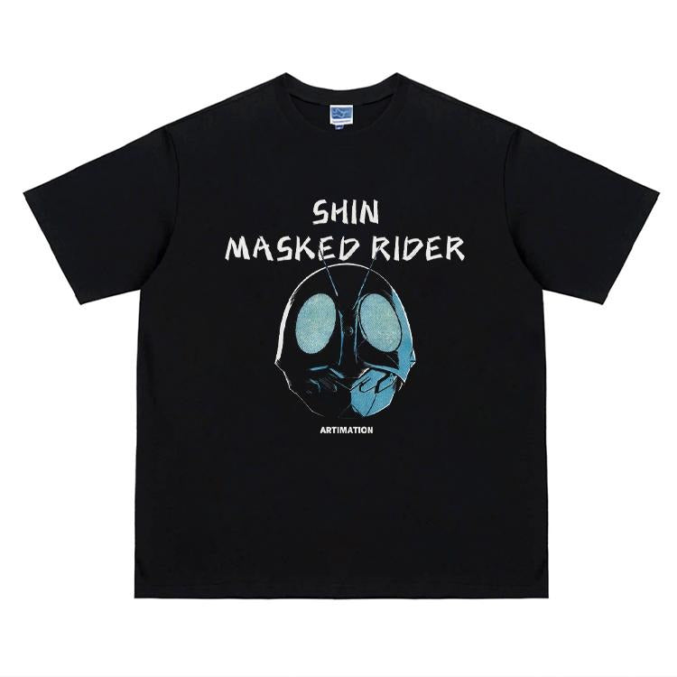 Kamen Rider "SHIN" Heavyweight Vintage 100% Cotton Anime Crew Necks Top Streetwear Black Casual Menswear T-Shirts
