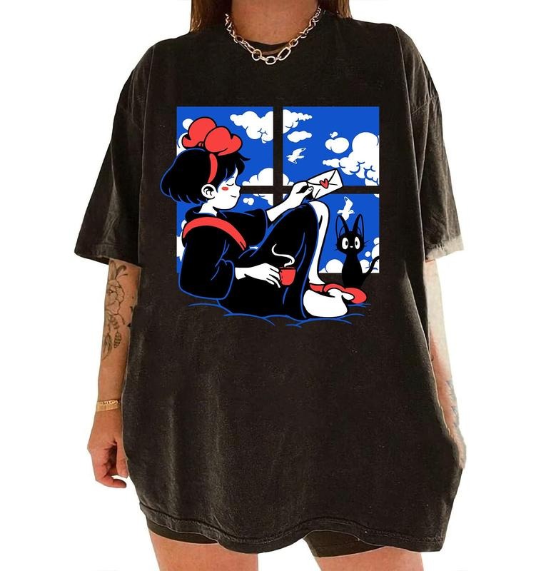 Kiki'S Delivery Service Shirt Kiki Shirt Jiji Shirt Studio Ghibli Shirt Ghibli Cartoon Shirt T-Shirts