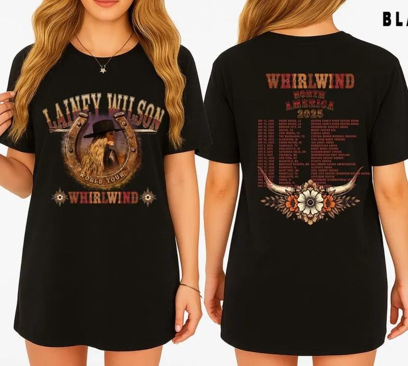 Lainey Wilson Whirlwind Tour Shirt 2025 Short Sleeve Casual Streetwear Fans T-Shirts