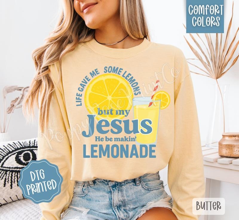 Lemonade Comfort Colors Long Sleeve Cute Religious T-Shirts