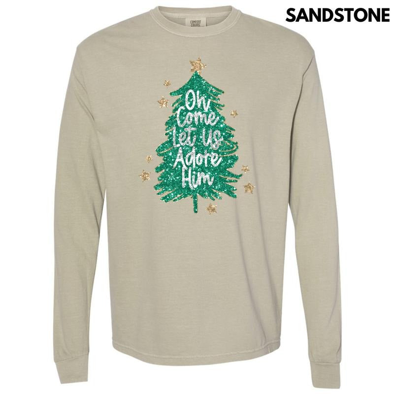 Let Us Adore Him Tree Long Sleeve Comfort Colors 'NLB' T-Shirts