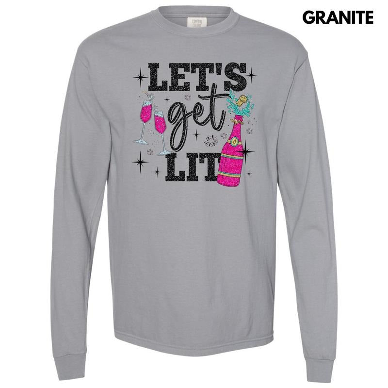 Let'S Get Lit Faux Glitter Long Sleeve Comfort Colors T-Shirts