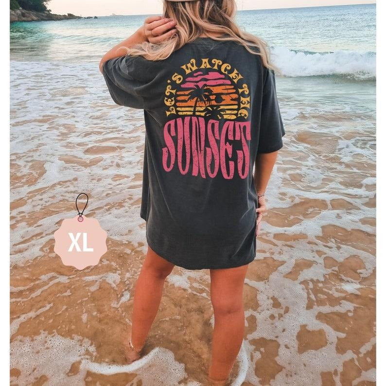 Lets Watch Sunset Cute Beach Shirt Summer Cute Summer Tops Coconut Girl Y2k Beach 02 T-Shirts