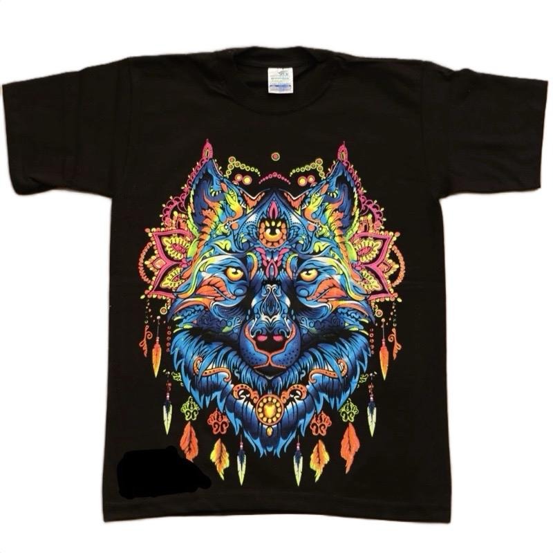 Lobo Azul Size Small. Talla S Black Cotton Wolf Casual Top Round Neck T-Shirts