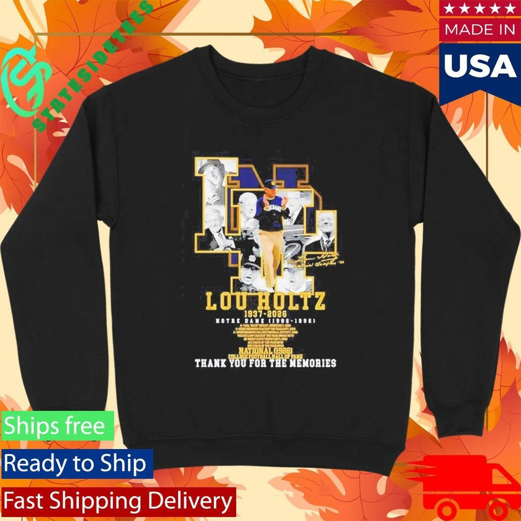 Lou Holtz Notre Dame 1937 2026 thank you for the memories signature Shirt Unisex , , , Long Sleeve Tee