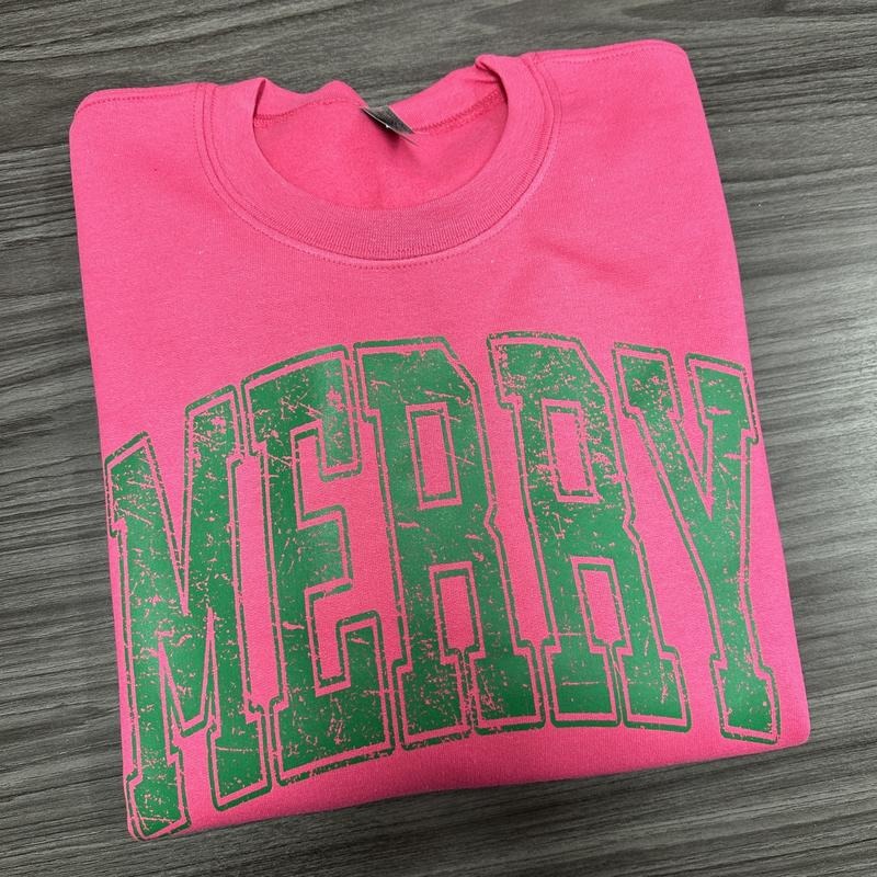 MERRY Green Hot Pink Gildan T-Shirts