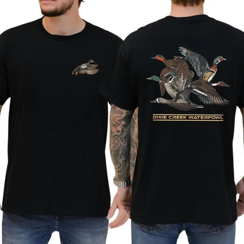 Dixie Creek Waterfowl Outdoors 2 Sided Shirt Mallard Hunting Shirt Duck Hunt Soft Cotton Fabric Tops Classic Casual Menswear T-Shirts