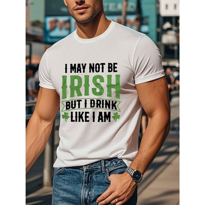 St. Patrick'S Day "Irish Like Me" Casual Blue Cotton Clover Short Sleeve Round Neck Machine Washable Made USA T-Shirts