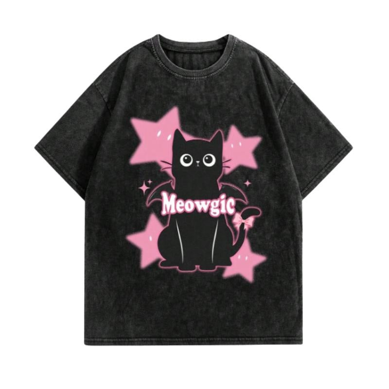 Meowgic Cat Star Y2k Vintage Dark Rock Spider Slogan Y2k Cat Shirt & Womenswear Tops Streetwear T-Shirts