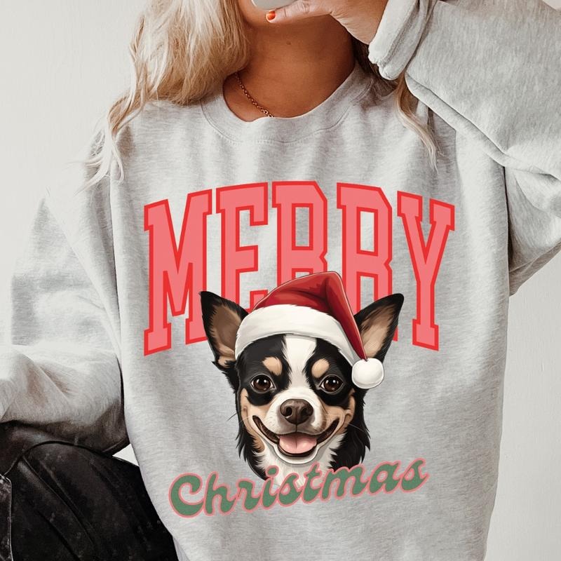 Merry Chihuahua Dog Festive Custom T-Shirts