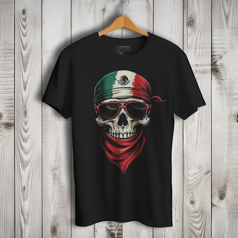 Mexican Flag Skull Short Sleeve Playera De Mexico Con Calavera Casual T-Shirts