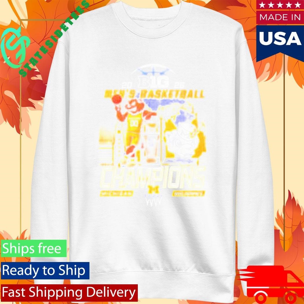 Michigan Wolverines Champions Men’s Basketball B1G Big 10 Conference 2026 Mascot Shirt Unisex , , , Long Sleeve Tee