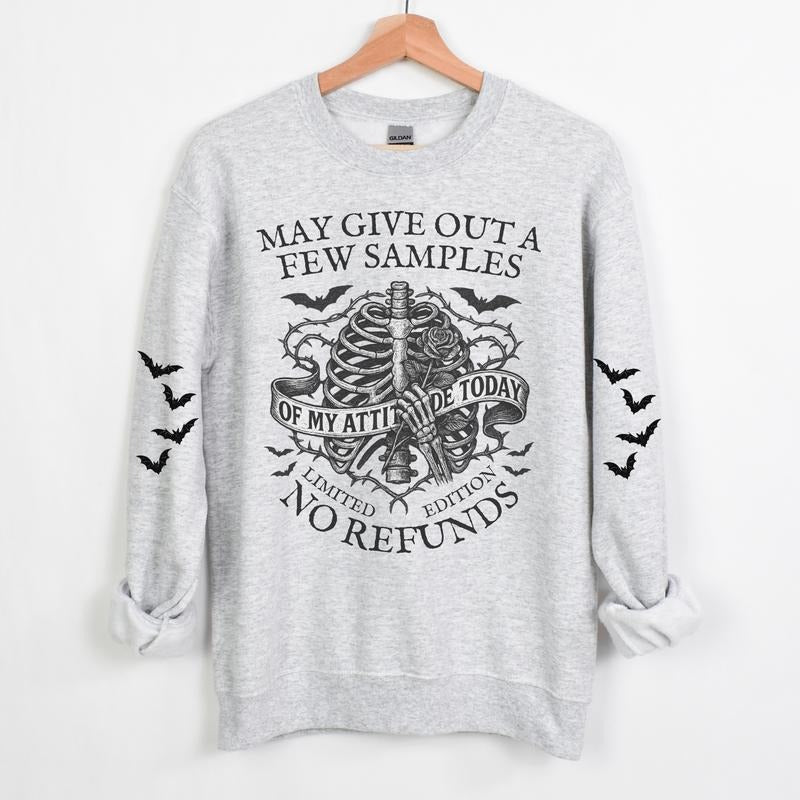 Might Give Our Few Samples Skull Long Sleeve Alternative Emo Grunge Casual Long Sleeve Womenwear Gray Color Spooky T-Shirts