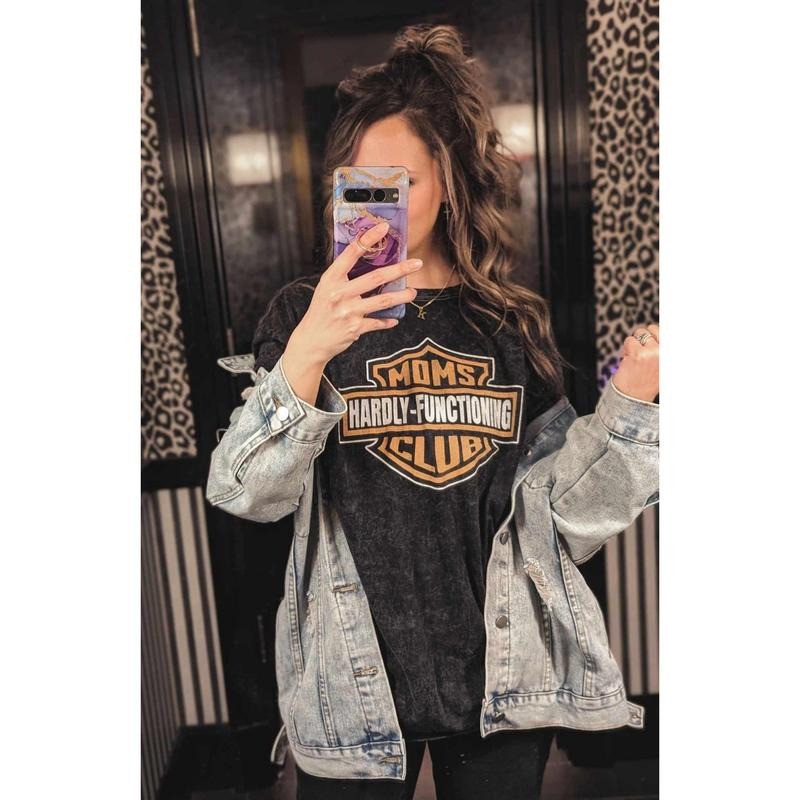 Moms Club Hardly Functioning Shirt Tired Moms Club Bad Moms Club Motorcycle Mom Cool Moms Club Mama Shirt Rocker Mom Badass Mom T-Shirts