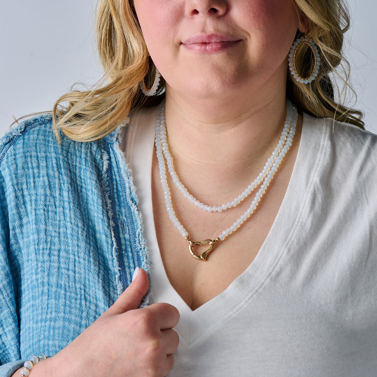 Moonstone Beaded Heart Clasp Necklace T-Shirts