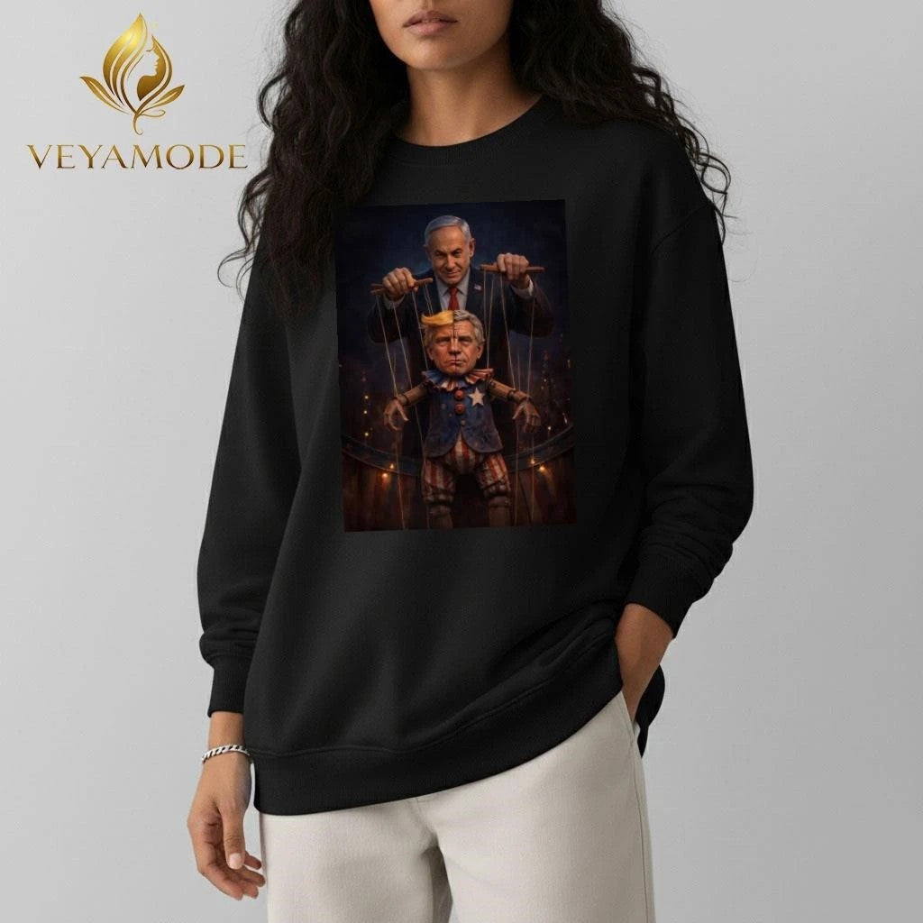 Netanyahu manipulates the puppets Trump and Jeffrey Epstein tee Unisex , , , Long Sleeve Tee
