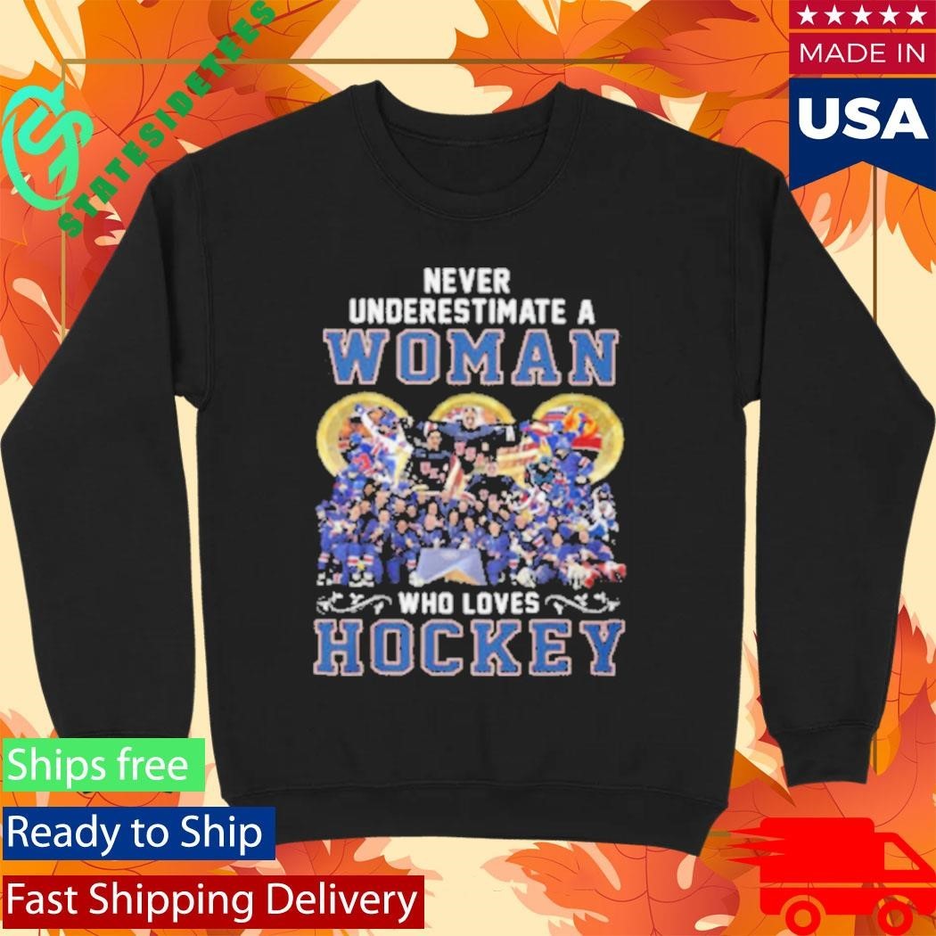 Never Underestimate A Woman Who Loves Hockey USA Team Shirt Unisex , , , Long Sleeve Tee