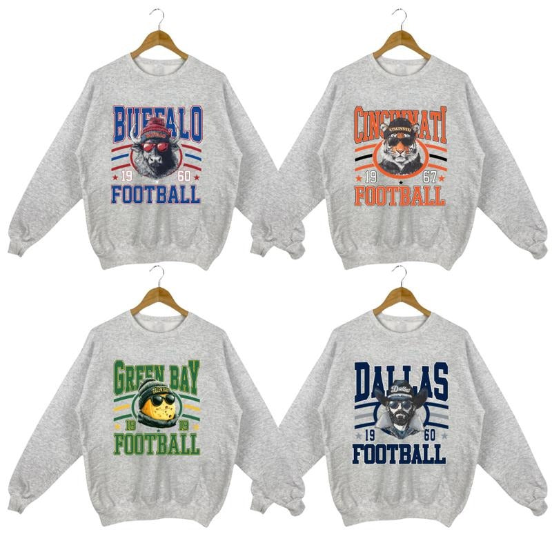 New Retro Varsity All Team Football Gildan Sport Grey Long Sleeve Medium Length Sports Home Town Menswear T-Shirts