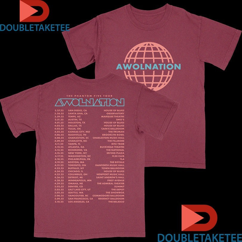 Official Awolnation The Phantom 5 2025 Tour Globe Shirts Unisex , , , Long Sleeve Tee