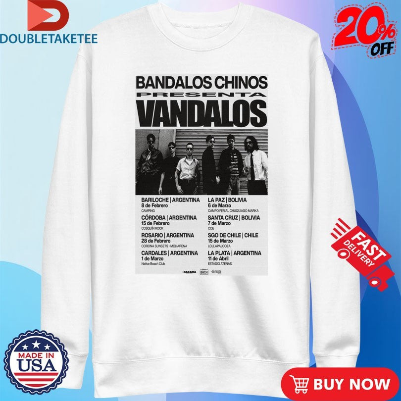Official Bandalos Chinos Vandalos Tour 2026 Dates Shirts Unisex , , , Long Sleeve Tee