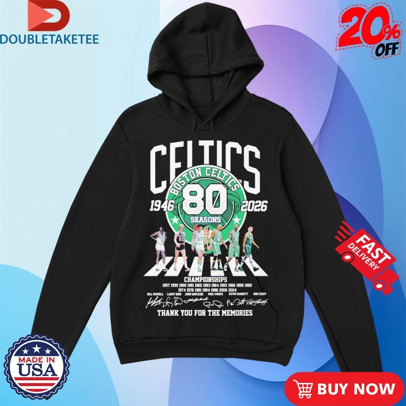 Official Boston Celtics 1946 2026 80 Seasons Championships Thank You For The Memories Road Abbey Signatures Shirts