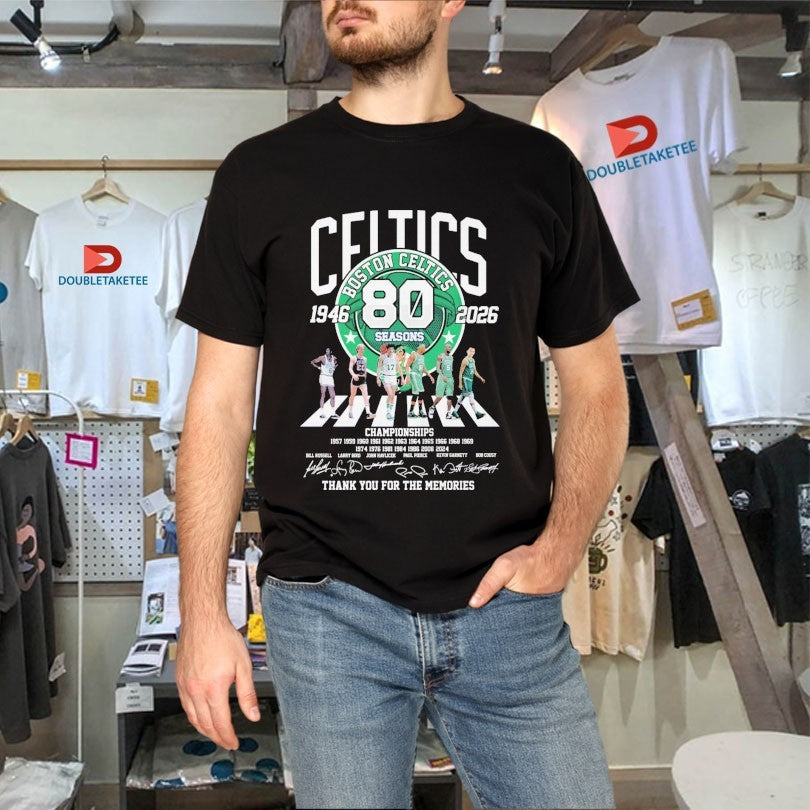 Official Boston Celtics 1946 2026 80 Seasons Championships Thank You For The Memories Road Abbey Signatures Shirts