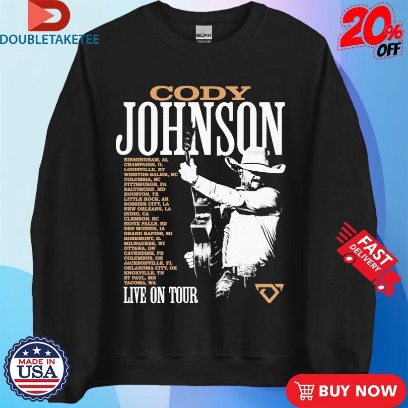 Official Cody Johnson Live On Tour 2026 Dates Photo Guitar Shirts Unisex , , , Long Sleeve Tee