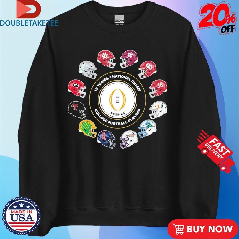 Official College Football Playoff 2026 12 Teams Playoff Helmets Shirts Unisex , , , Long Sleeve Tee