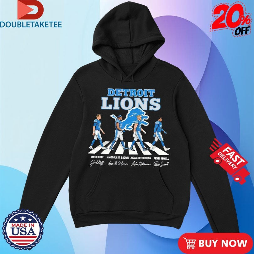 Official Detroit Lions Jared Goff Amon-Ra St Brown And Aidan Hutchinson Penei Sewell Abbey Road Signature Shirts
