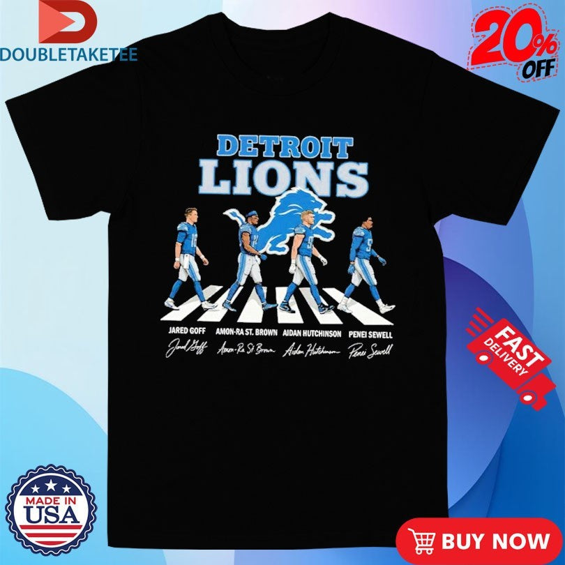 Official Detroit Lions Jared Goff Amon-Ra St Brown And Aidan Hutchinson Penei Sewell Abbey Road Signature Shirts