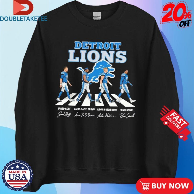 Official Detroit Lions Jared Goff Amon-Ra St Brown And Aidan Hutchinson Penei Sewell Abbey Road Signature Shirts