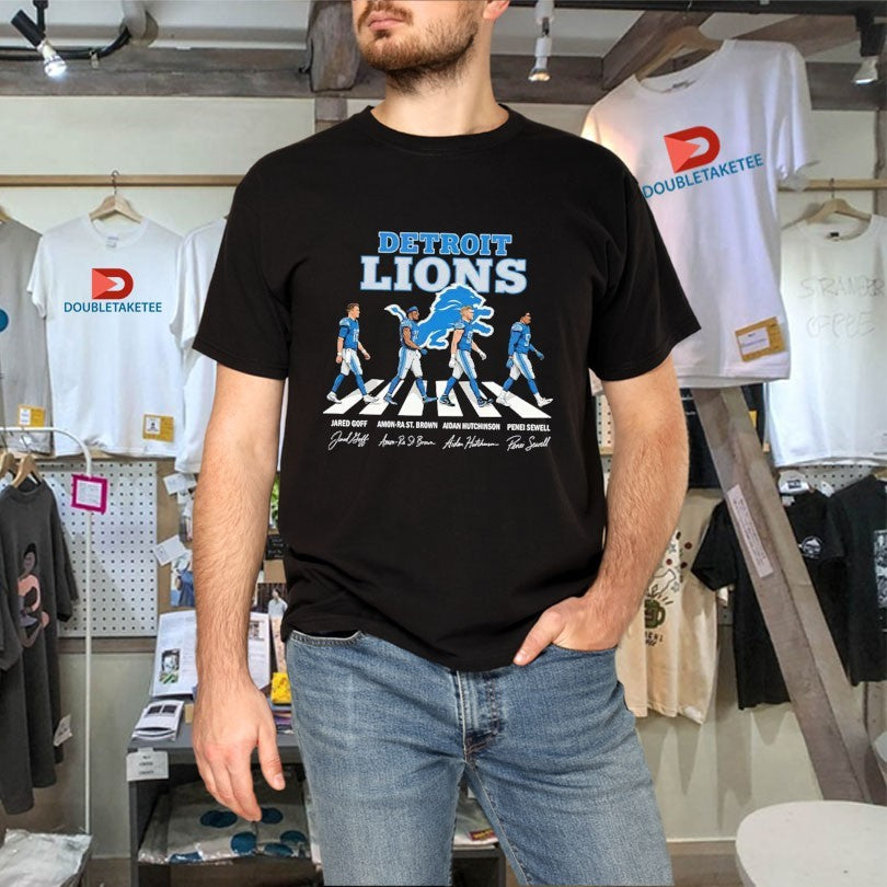Official Detroit Lions Jared Goff Amon-Ra St Brown And Aidan Hutchinson Penei Sewell Abbey Road Signature Shirts