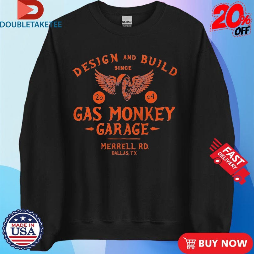 Official Gas Monkey Garage Design And Build Merrell RD Dallas TX Flying Monkey Shirts Unisex , , , Long Sleeve Tee