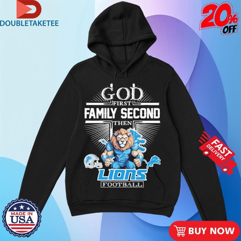 Official God First Family Second Then Detroit Lions Mascot Helmet Shirts Unisex , , , Long Sleeve Tee