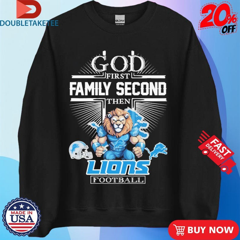 Official God First Family Second Then Detroit Lions Mascot Helmet Shirts Unisex , , , Long Sleeve Tee