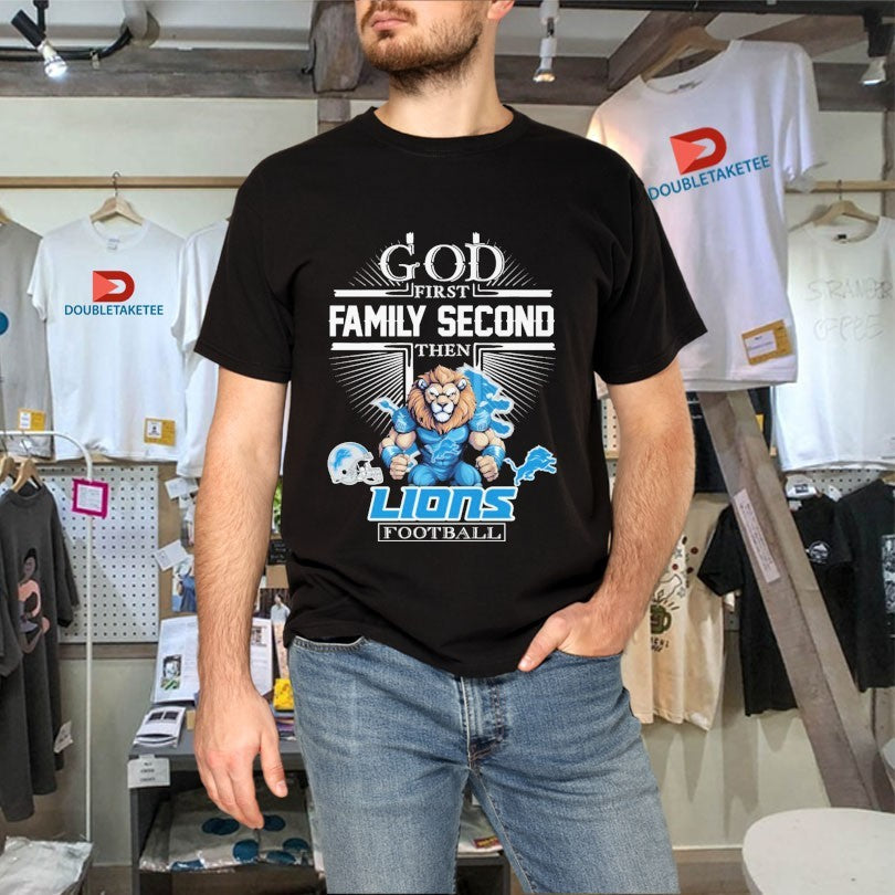 Official God First Family Second Then Detroit Lions Mascot Helmet Shirts Unisex , , , Long Sleeve Tee