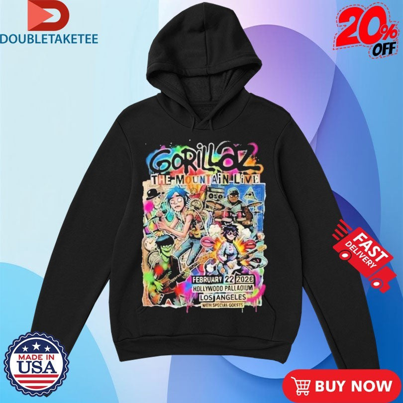 Official Gorillaz The Mountain Live Show At Hollywood Palladium Los Angeles On February 22 2026 Shirts