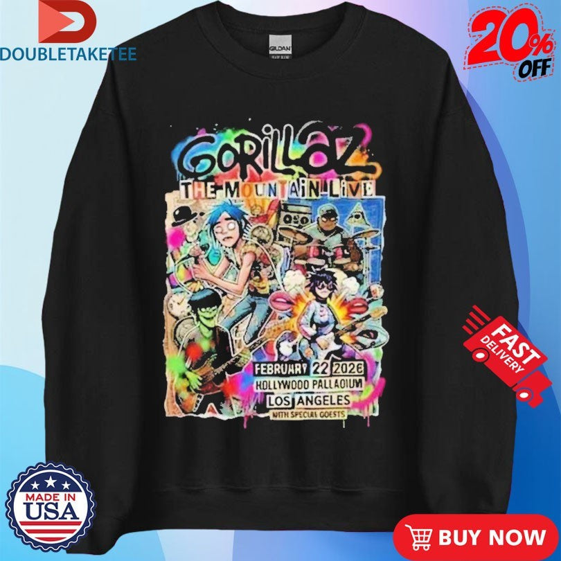 Official Gorillaz The Mountain Live Show At Hollywood Palladium Los Angeles On February 22 2026 Shirts