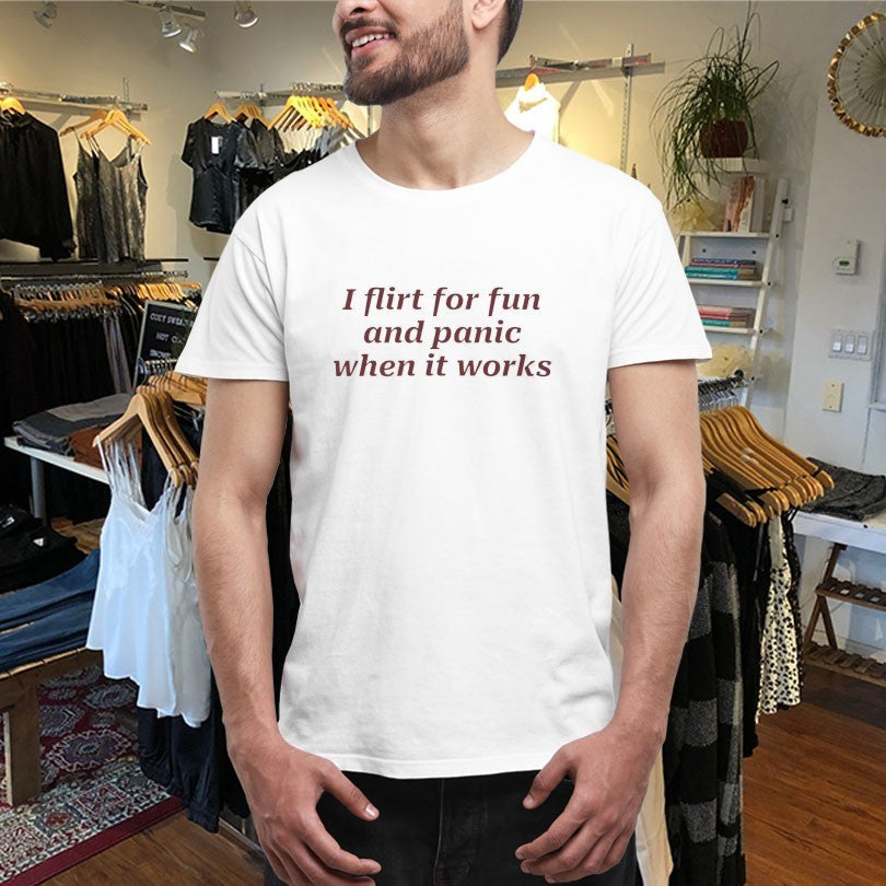 Official I Flirt For Fun And Panic When It Works Shirts Unisex , , , Long Sleeve Tee