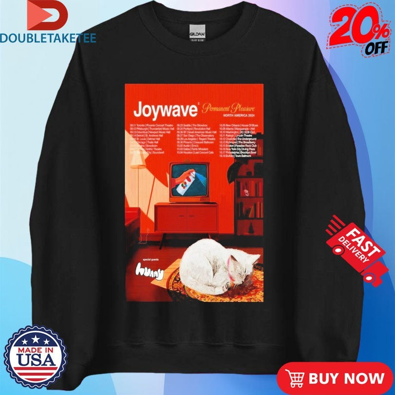 Official Joywave Permanent Pleasure North America 2024 Tour Dates Cat Shirts Unisex , , , Long Sleeve Tee