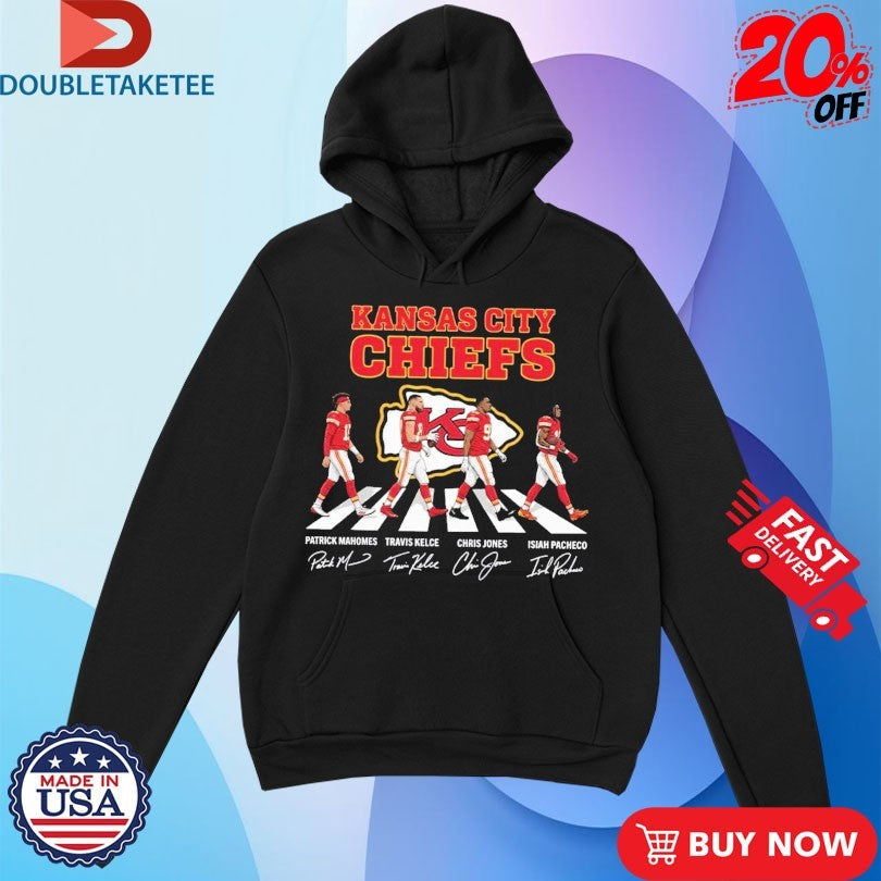 Official Kansas City Chiefs Walking Patrick Mahomes Travis Kelce And Chris Jones Isiah Pacheco Abbey Road Signature Shirts