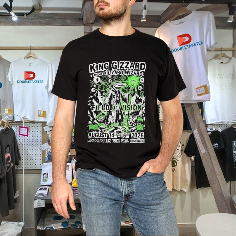 Official King Gizzard And The Lizard Wizard Of Vision August 14th 16th 2026 Meadow Creek Buena Vista Colorado Blood Incantation Die Spitz Earth Tongue Xerox Gator Shirts