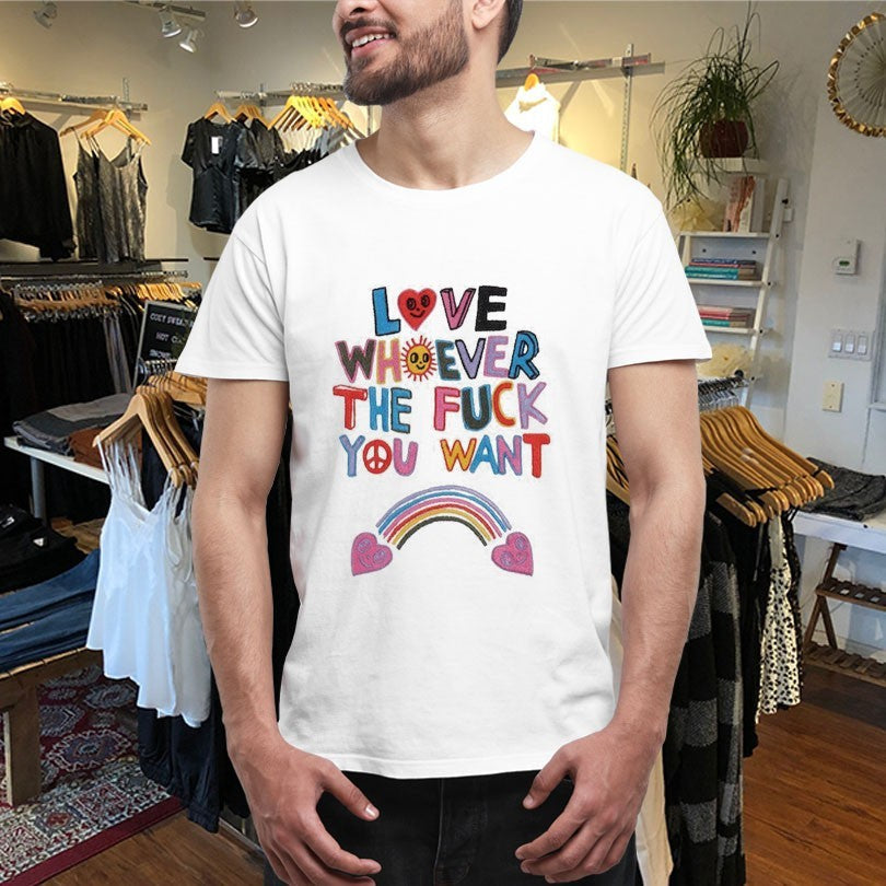 Official Love Whoever The Fuck You Want Hearts Rainbow Shirts Unisex , , , Long Sleeve Tee