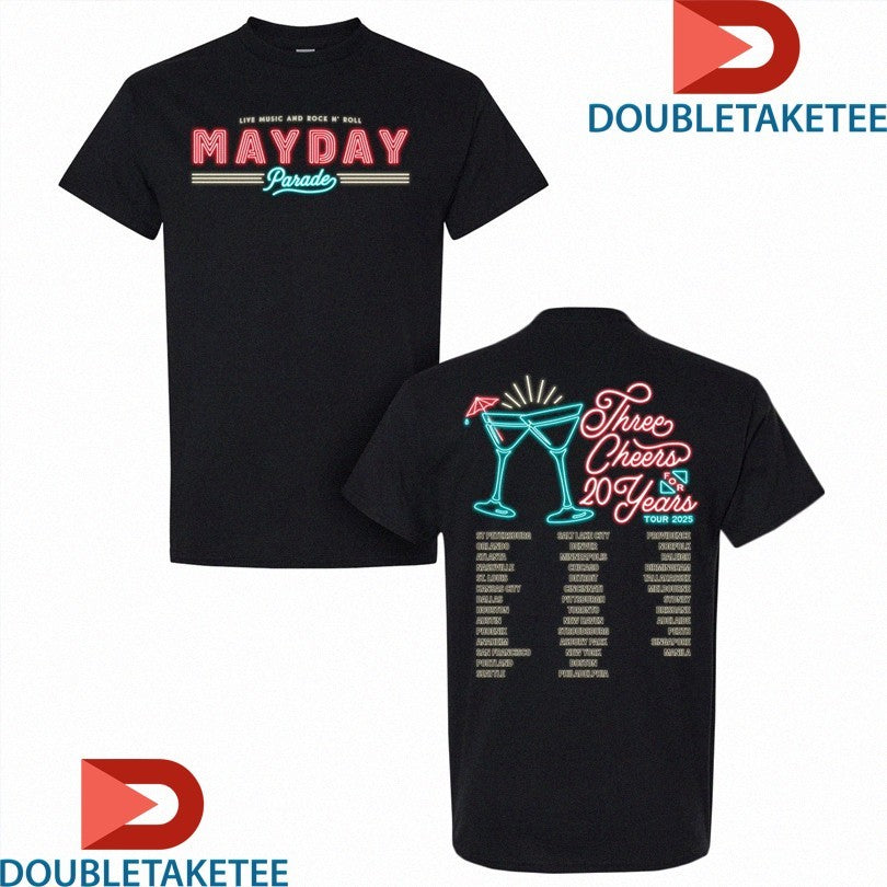Official Mayday Parade Rock N Roll 20 Years Tour 2025 Neon Shirts Unisex , , , Long Sleeve Tee