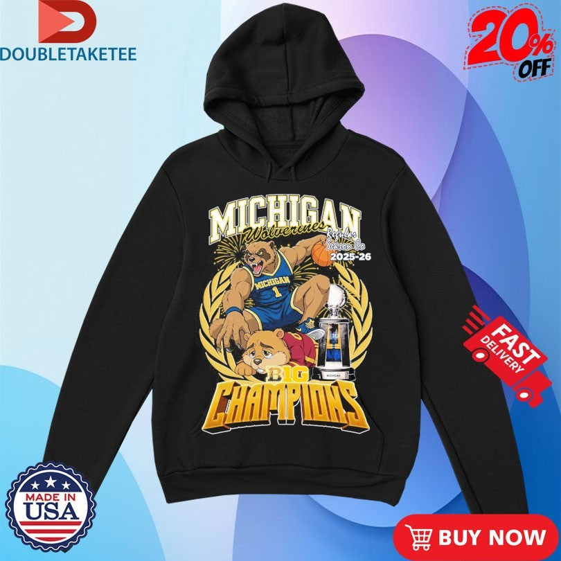 Official Michigan Wolverines Regular Season Co 2025-26 Big Ten Champions Mascot Trophy Shirts